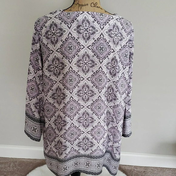 Cynthia Rowley Purple Graphic Tunic 3/4 Sleeves - Picture 3 of 5